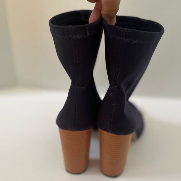 Women's Navy Sock Boot Bootie Peep Toe High Chunky Heel Size 42/ US Size 11 - Picture 4 of 6